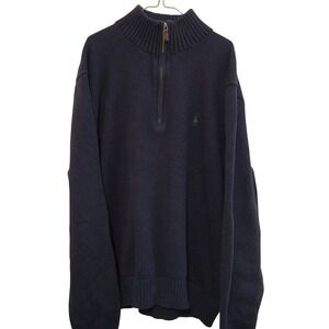 VTG Polo Ralph Lauren Men Navy Blue 100% Cotton Quarter Zip Sweater Size L